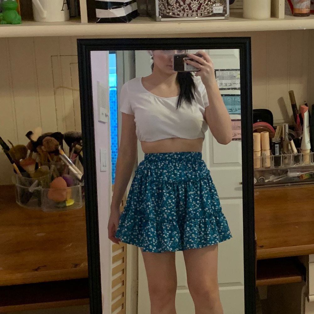 Shein Green Floral Skirt